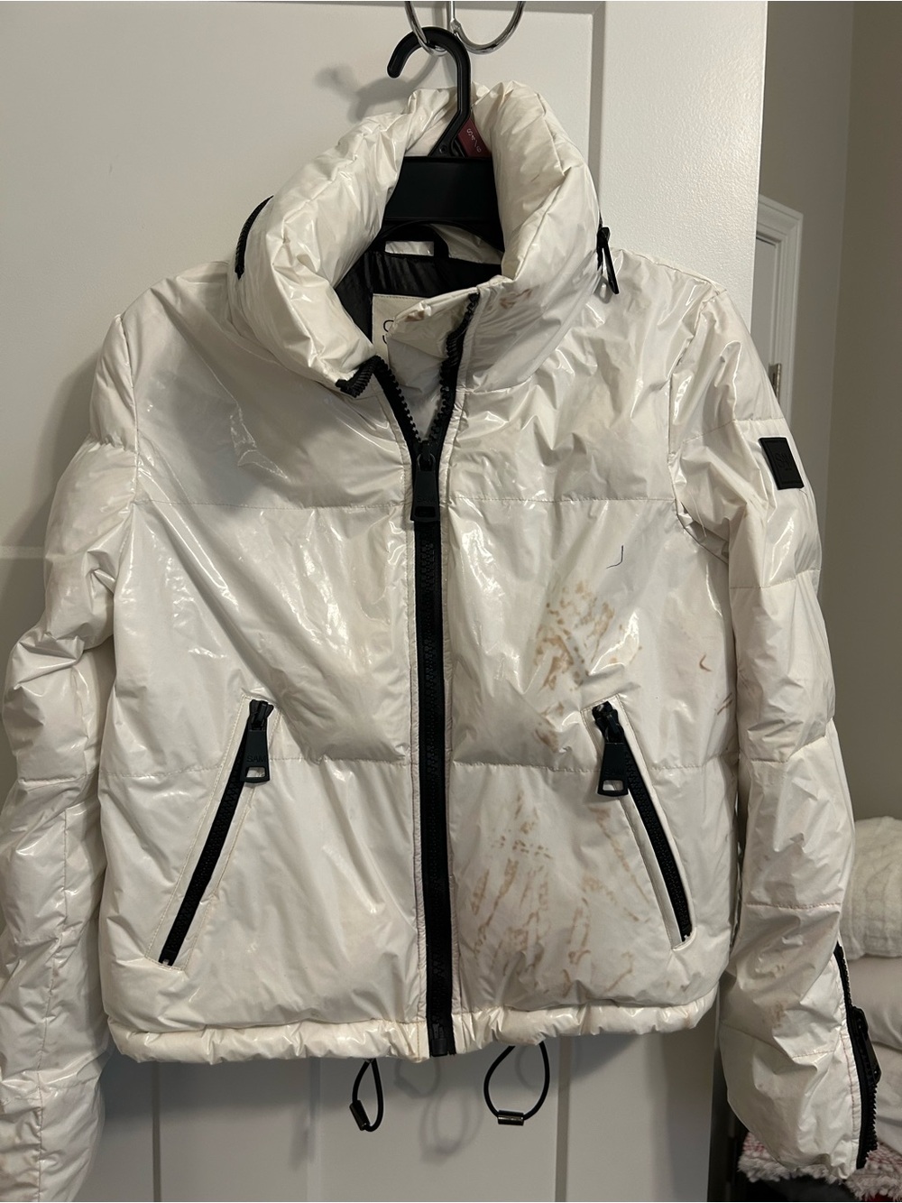 SAM. White Glossy Puffer Jacket with Black Trim